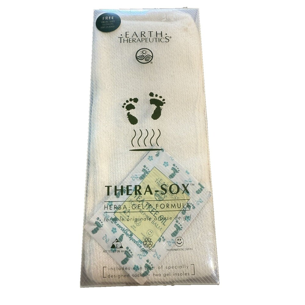 Earth Therapeutics Thera-Sox Heat Therapy Socks + Herba-Gel Insoles Open Box New